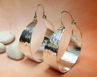 Extra Large Sterling Silver Hoop Earrings, Hammered Argentium Statement Earrings, Big Silver Hoops, Large Hoops, Silver Statement Jewelry