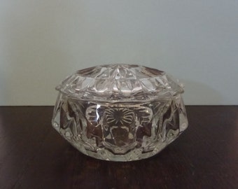 Vintage Round Pressed Glass Trinket Box