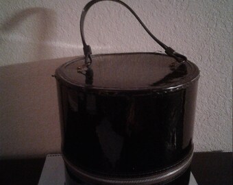 Vintage Black Patent Leather Hat Box