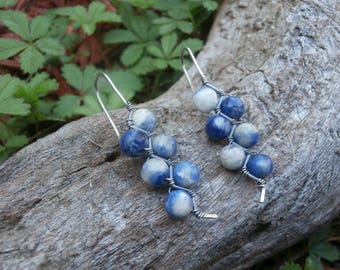 SODALITE and Sterling Silver ZigZag Earrings, Unique Earrings, Boho Jewelry