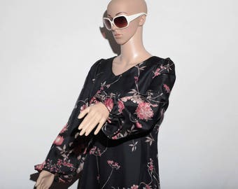 Pregnancy dress hippie 70s black flower