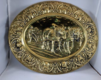 Brass Charger - Horse and Farmer