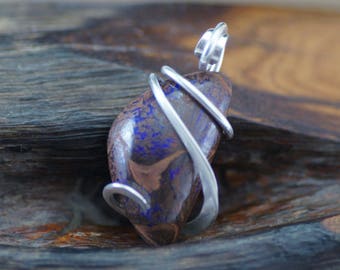Australian Boulder Opal Freeform Cold Forged Sterling Silver Pendant