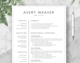 Professional Resume Template, CV, Curriculum Vitae Template Design, Instant Download For Word, Two-Page Resume, Avery