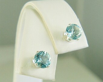 Sky Blue Topaz Studs Sterling Silver Earrings 6mm Round 2ctw