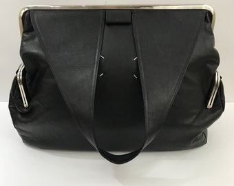 Maison Martin Margiela Black Leather Bag/Large Leather Tote Bag/Black Leather Travel Bag/Margiela Leather Handbag No 11
