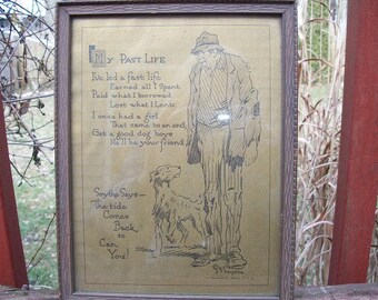 Vintage Antique Adorable My Past Life Picture by P.J. Smythe Dated 1925 Words of Encouragement