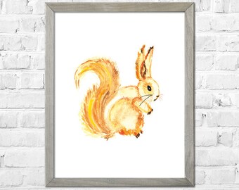 Squirrel Art Print, Watercolor Painting, Squirrel Painting, Squirrel Wall Art, Nursery Wall Decor, Squirrel Painting, Watercolor Art