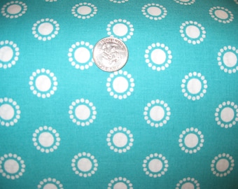 100 percent cotton fabric/aqua/white/quilting/crafts/by the yard
