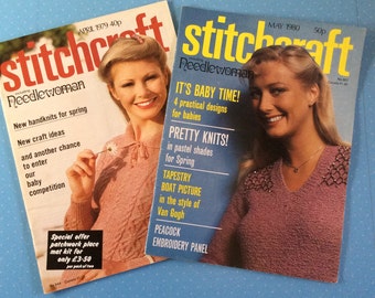Stitchcraft Magazines - 1979 and 1980 Vintage Needlecraft Books - Retro Craft Magazines - Crochet Knitting Embroidery Sewing