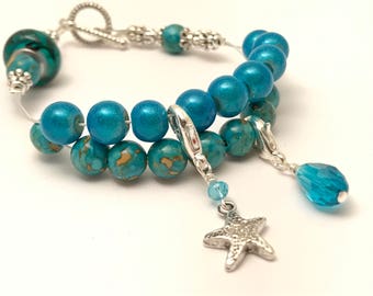 Starfish Abacus Charm Bracelet- Row Counting Bracelet- Gift for Knitters- Knitting Jewelry- Counter