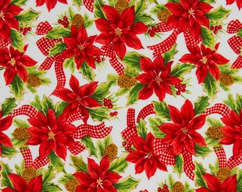 Michael Miller OOP Retro Holiday Fabric - Poinsettia - One Yard