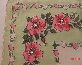 2 Vintage Burmel Original Rhinestone Accented Handkerchiefs 18 - 43