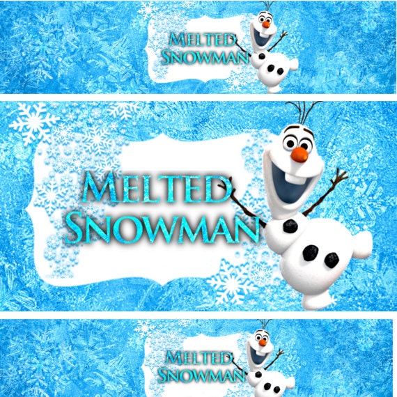 Melted Snowman Frozen Birthday Bottle Labels Digital