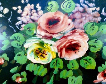 Pretty floral hand painted tole tray.