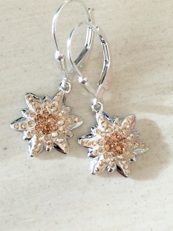 Swarovski Light Smoked Topaz Edelweiss Earrings, Sterling Silver