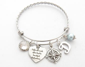 Silver Bracelet Inspirational BRACELET-Best Friend Gift Friendship Bracelet-Going Away-Sister Gift Friendship Jewelry Compass Jewelry