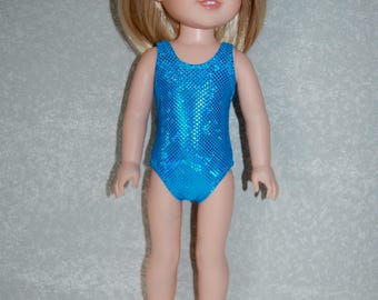 Swimsuit for 14.5" Wellie Wishers or Melissa & Doug Doll Clothes turquoise holographic tkct1150 READY TO SHIP