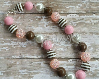 Pink and Brown Chunky Bubblegum Necklace-Children-Toddler-Gift-Photo Prop-Jewelry-Bead Necklace