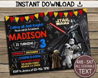 Star wars Invitation, Disney Star Wars Luke Skywalker Vintage Invite, Editable Text PDF Birthday Party Invitation, Instant Download, PDF