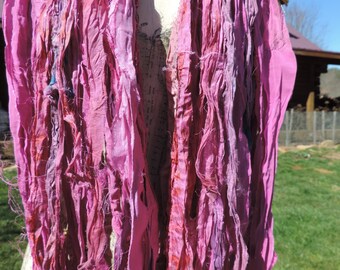 NEW Pink With Hints Of Other Colors Sari Ribbon Yarn 100 Gram Skein 55-60 Yards