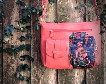Traditional mermaid tattoo - painted hand bags - hot pink purse - unique gifts for women - personalized gifts for her - mermaid lover gift -