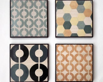 Large Paintings Mid Century Geometric Design Set of 4 Art Blocks