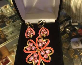Four leaf clover brooch and clip earring set
