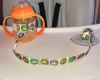 Sippy Cup Leash, Sippy Cup Strap, Suction Sippy Strap, New Baby Gift, Christmas Gift - Ninja Turtle/Yellow Chevron
