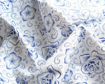 blue french vintage fabric patchwork fabric quilting fabric blue floral fabric blue flowers french fabric 85