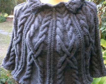 Knit Cape with stand-ruffle collar, gray, GR 36-38 (S M), UK 10-12, US 8-10