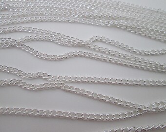 1 mètre fine chaîne maillon gourmette 3 x 2 mm en métal argenté clair