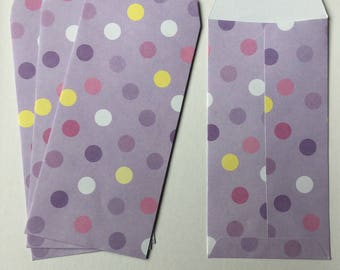 Set of 4 gift bags paper, purple envelopes with polka dots, fancy packaging