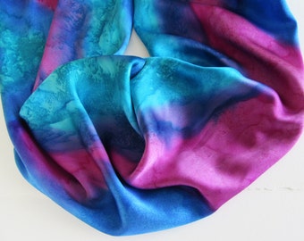 Blue Silk Scarf, Hand Painted Blue Silk Scarf, Purple Scarf, Hand Painted Silk Scarf, Turquoise Silk Scarf, Large Silk Scarf, Blue Scarf