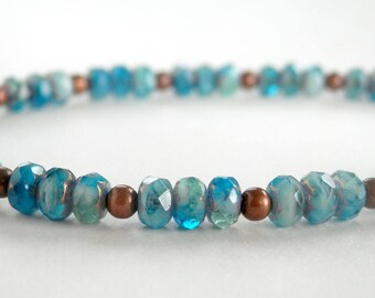 Blue and Copper Bracelet - Czech Glass Bead Bracelet - Blue and Aqua - Dainty Bracelet - Small Bead Bracelet - Girls Size - Plus Size