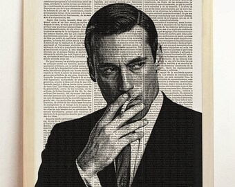 Don Draper Print Mad Men Poster Black White TV Show Series Illustration B&W Engraving Art Upcycled Decor Book Dictionary