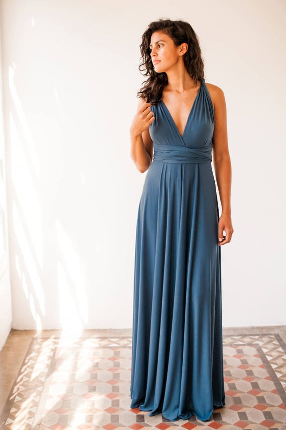 Indigo blue  bridesmaid  dress  denim  blue  long bridesmaid 