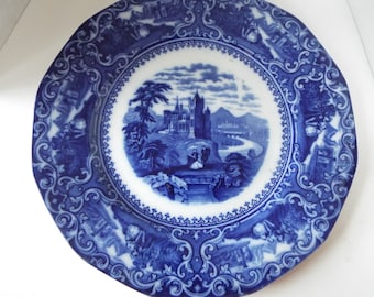 Antique Straffordshire England Watteau flow blue plate 10"