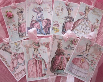 Easter Gtreetings Pretty Marie Antoinette Gift Tags ~ Glitter ~ Ribbon 8