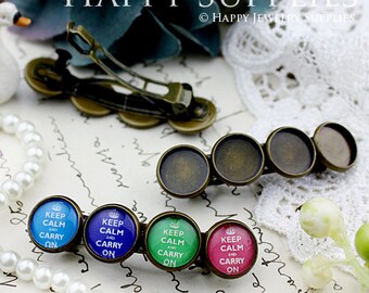 5pcs Antique Bronze Hair Barrette with 12mm Cameo Setting (06886)