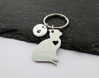 Cat Keyring, Initial Keyring, Hand Stamped Keyring, Pet Keyring, Charm Keyring, Cat Keychain, Cat Gifts, Cat Gift, Pet Keychain, Animal,Cats