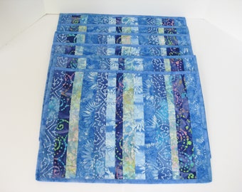 Quilted Placemats, Blue Placemats, Handmade Placemats