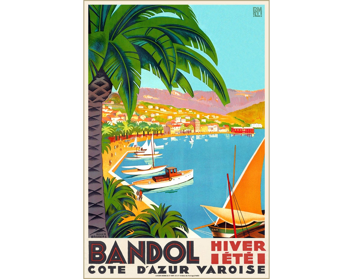 Bandol Cote D'Azur France Travel Poster PLM Chemin de Fer