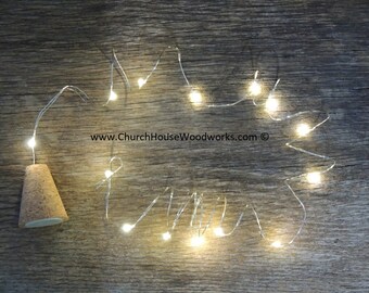 Blinking REAL cork LED Wine Bottle Lights, Battery Operated Fairy Light, Rustic Wedding Decor, 4.5 ft, Soft White Silver Strand String Light