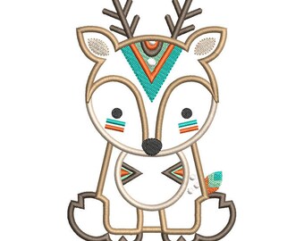 Tribal Deer Applique Machine Embroidery Design- Instant Download
