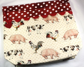 MORE2LUV Polka Dot Barnyard Cross Stitch Embroidery Project Bag