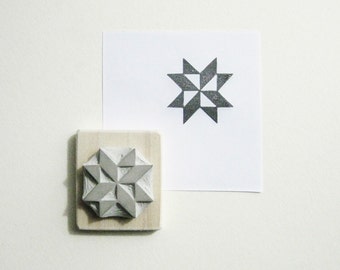 Quilt Block 02 Hand-Carved Rubber Stamp