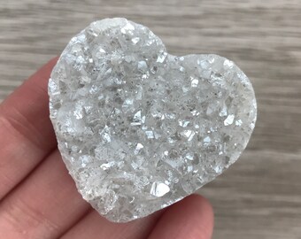 Druzy Heart | Small Size | Aura Quartz Heart | Clear Colored Titanium Heart Shaped Druzy Cobochan #1634