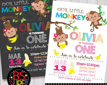 Monkey Birthday Invitation , Monkey Birthday Party , Monkey Invitation, Monkey party invite