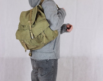 Backpack, Canvas Rucksack, Military Bag, Vintage Khaki Canvas Backpack, Hiking Backpack, Hipster Backpack, Military Bags, Army Haversack
